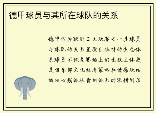 德甲球员与其所在球队的关系